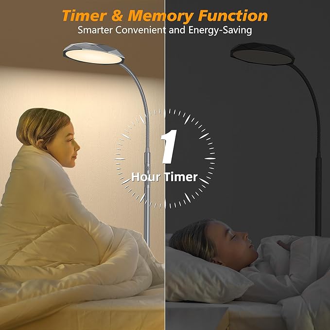 LED Floor Lamp, 18W Bright Floor Lamps for Living Room, Stepless Adjustable Colors & Brightness Standing Lamp with Timer, Remote & Touch Control, Eye Caring Reading Lights for Bedroom,Office - LeafyLoom