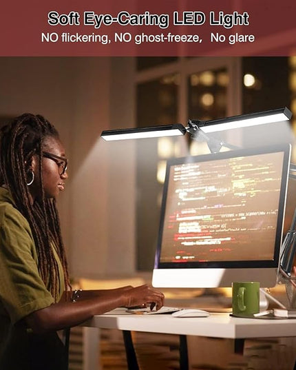 2-in-1 LED Desk Lamp, 24W Brightestwith Table Lamp with Clamp, Desk Light with Flexible Swing Arm,3 Color Modes Stepless Dimmable Double Head Architect Desk Lamps for Home Office Workbench Reading - LeafyLoom