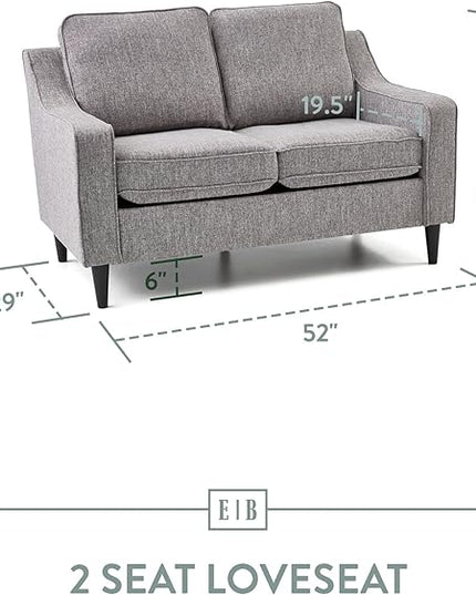 Edenbrook Jensen Upholstered Loveseat - Gray Upholstered Loveseat - Living Room Furniture - Small Loveseat- Seats Two - Scoop Arm Modern Couch - Couches for Living Room, Loveseat - LeafyLoom