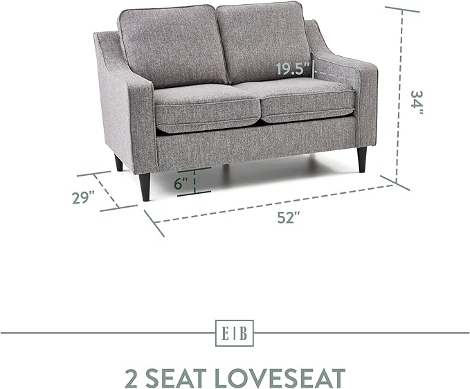 Edenbrook Jensen Upholstered Loveseat - Gray Upholstered Loveseat - Living Room Furniture - Small Loveseat- Seats Two - Scoop Arm Modern Couch - Couches for Living Room, Loveseat - LeafyLoom