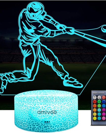 Baseball Night Light for Kids, 16 Colors Changing Baseball Sport Gifts Dimmable Bedside Lamp with Remote Control, Xmas Birthday Gifts for Kids Baseball Fans (Baseball Hitter) - LeafyLoom