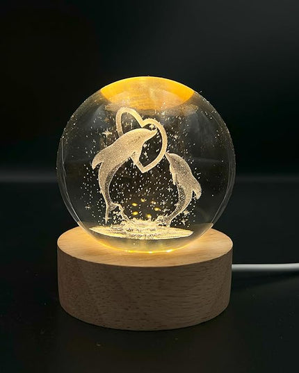 3D Dolphin Crystal Ball Light, Dolphin LED Night Light, Dolphin Decor, Dolphin Gift for Kids, Teens, Boys, and Girls - LeafyLoom