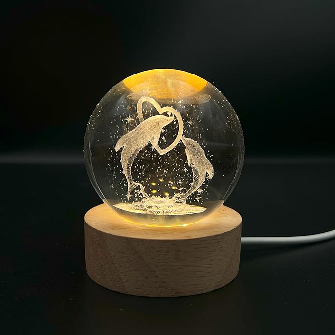 3D Dolphin Crystal Ball Light, Dolphin LED Night Light, Dolphin Decor, Dolphin Gift for Kids, Teens, Boys, and Girls - LeafyLoom