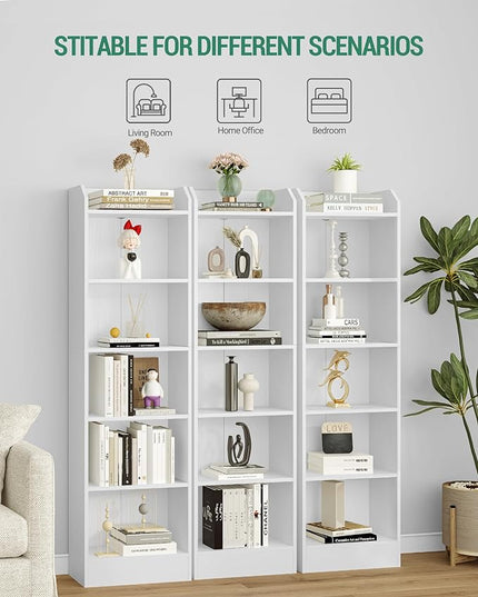 6-Tier Bookshelf, 66.7 Inches Floor Standing Bookcase, Display Storage Shelf, Corner Shelf, Home Decor Furniture for Home Office, Living Room, Bedroom, White 02903XBC - LeafyLoom