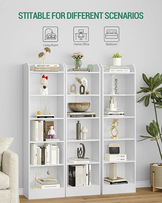 6-Tier Bookshelf, 66.7 Inches Floor Standing Bookcase, Display Storage Shelf, Corner Shelf, Home Decor Furniture for Home Office, Living Room, Bedroom, White 02903XBC - LeafyLoom