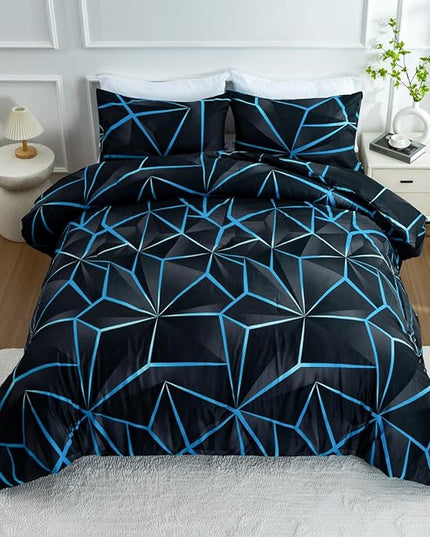 NTBED 3D Geometric Comforter Set for Boys Kids, Irregular Diamond Pattern Lightweight Microfiber Bedding Sets All Season (Blue,Full) - LeafyLoom