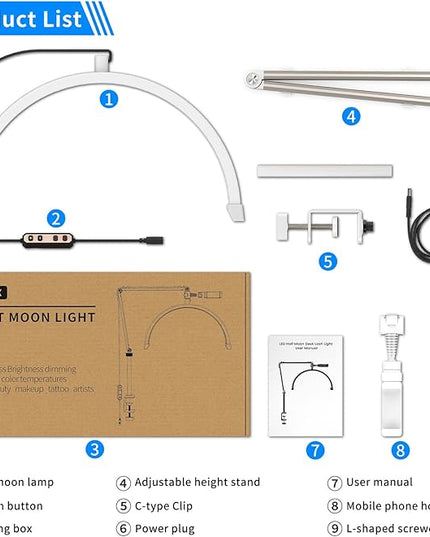 Half Moon Light Lamp for Lashes, Upgraded Stable Stand, Lash Lamp for Eyelash Extensions, Esthetician Light Eyelash Lamp with Phone Holder for Tattoo Artists, Nail Tech, Makeup,Skincare - LeafyLoom