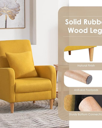COLAMY Modern Upholstered Accent Chair Armchair with Pillow, Fabric Reading Living Room Side Chair,Single Sofa with Lounge Seat and Wood Legs, Yellow - LeafyLoom