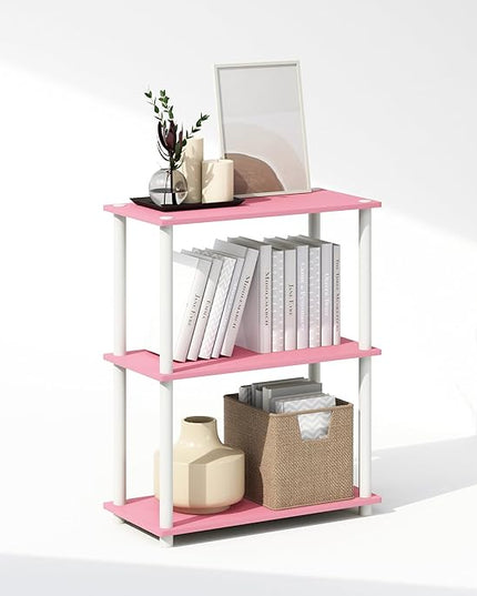 Furinno Turn-N-Tube 3-Tier Multipurpose Compact Display Rack, Shelving Unit, Bookcase, Pink/White - LeafyLoom
