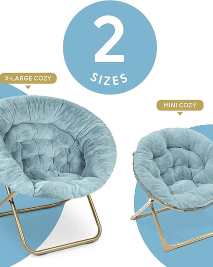 Milliard Mini Cozy Chair for Kids, Sensory Faux Fur Folding Saucer Chair for Toddlers, Blue - LeafyLoom