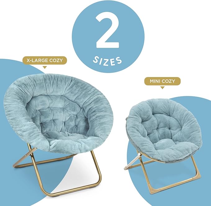 Milliard Mini Cozy Chair for Kids, Sensory Faux Fur Folding Saucer Chair for Toddlers, Blue - LeafyLoom
