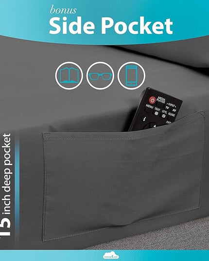 DREAMCARE Twin Sheets - Cooling Bed Sheets - 4pcs Set - up to 15" Deep Pocket Twin Bed Sheets - Twin Sheet Set - Bed Sheets Twin Soft Lasting 100% Fine Brushed Polyester with Side Pocket - D.Gray - LeafyLoom