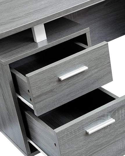 Techni Mobili Modern Office Desk with Storage, Gray - LeafyLoom