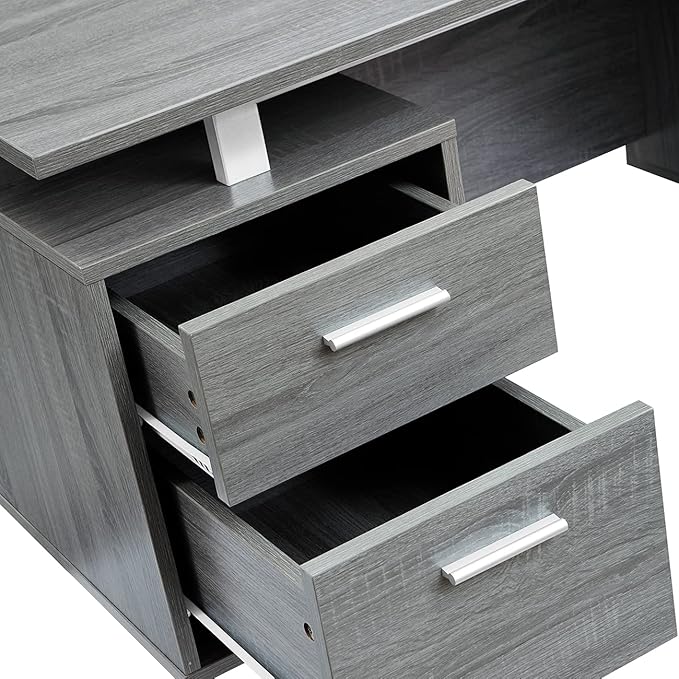 Techni Mobili Modern Office Desk with Storage, Gray - LeafyLoom