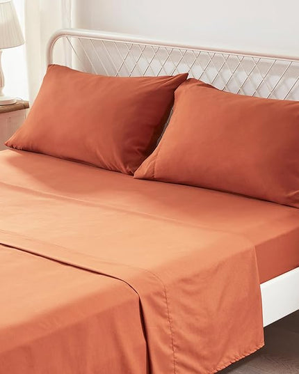 Anluoer Full Comforter Set 7 Piece, Burnt Orange Bed in a Bag with Sheets, All Season Ruffle Shabby Chic Bedding Sets with 1 Comforter, 2 Pillow Shams, 2 Pillowcases, 1 Flat Sheet, 1 Fitted Sheet - LeafyLoom