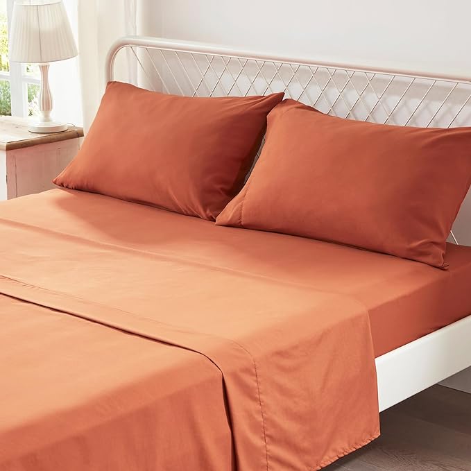 Anluoer King Comforter Set 7 Piece, Burnt Orange Bed in a Bag with Sheets, All Season Ruffle Shabby Chic Bedding Sets with 1 Comforter, 2 Pillow Shams, 2 Pillowcases, 1 Flat Sheet, 1 Fitted Sheet - LeafyLoom