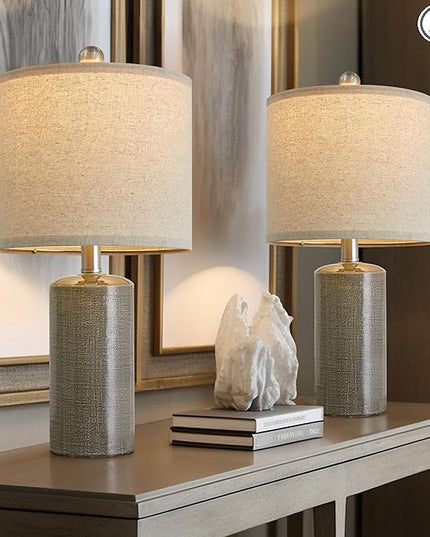 20.25" Small Table Lamps Set of 2 Modern Ceramic Lamps for Living Room Farmhouse Bedside Lamps Boho Lamps for Night Stands Grey Bedroom Lamps Side Table Lamps End Table Lamps - LeafyLoom