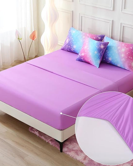 JQinHome Glitter Bedding Set Full Size,6 Piece Bed in A Bag 3D Colorful Rainbow Galaxy Comforter Set for Girls Kids-All Season Microfiber Tie-Dye Bedding Sets(Blue Purple) - LeafyLoom