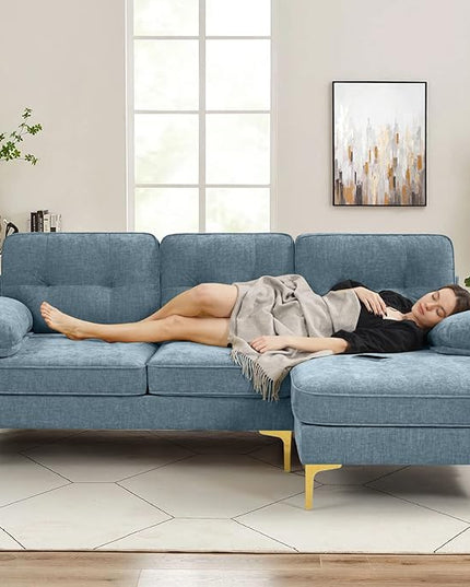 EASELAND 82" L-Shape Sofa with Reversible Chaise Lounge, Convertible Sectional Sofa Couch, Chenille Modern Sofa Couch for Living Room, Apartment and Office, Removable Cover - LeafyLoom