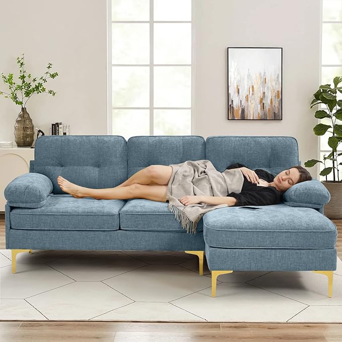 EASELAND 82" L-Shape Sofa with Reversible Chaise Lounge, Convertible Sectional Sofa Couch, Chenille Modern Sofa Couch for Living Room, Apartment and Office, Removable Cover - LeafyLoom