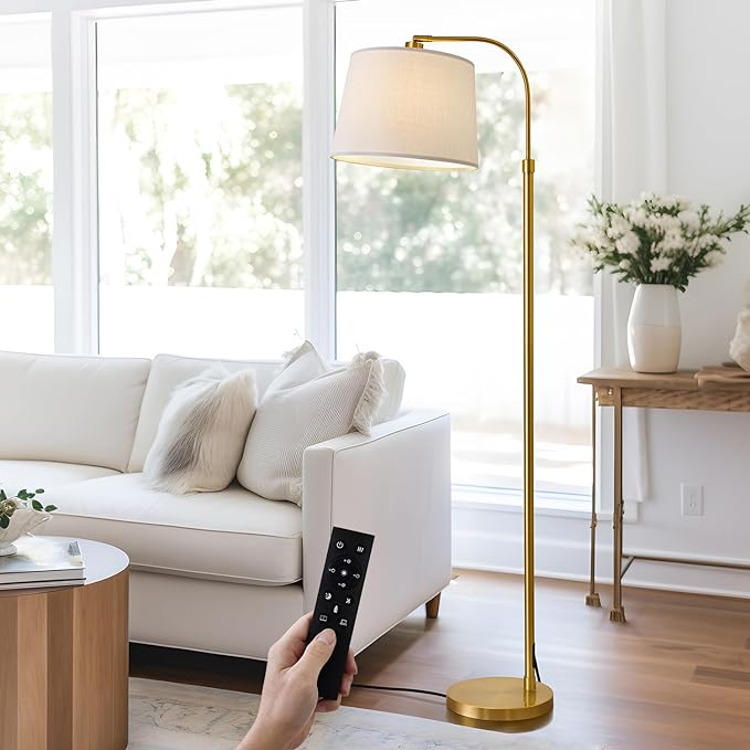 Oneach 62" Gold Floor Lamp for Living Rooms Tall Arc Standing Lamps with remote Bedrooms Industrial Corner Nursery Girls Kid Vintage Mid-Century Modern Reading Light Office(Bulb Included) - LeafyLoom