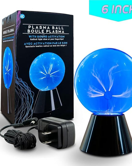 6 Inch Blue Plasma Ball, Touch and Sound Sensitive, Novelty Lamp, Electric Plasma Ball, Magic Plasma Lamp, Lightning Plasma Ball, Plasma Ball for Decoration, Plasma Globe, Christmas Gift - LeafyLoom