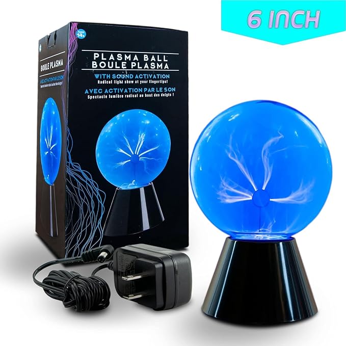 6 Inch Blue Plasma Ball, Touch and Sound Sensitive, Novelty Lamp, Electric Plasma Ball, Magic Plasma Lamp, Lightning Plasma Ball, Plasma Ball for Decoration, Plasma Globe, Christmas Gift - LeafyLoom