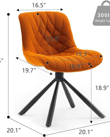 Mid Century Modern Dining Chairs Set of 2, Upholstered Dining Room Chairs with Sturdy Metal Legs, Boucle Armless Accent Side Chairs for Kitchen, Living Room, Orange - LeafyLoom
