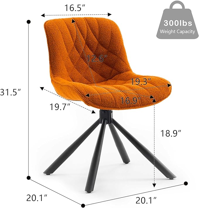 Mid Century Modern Dining Chairs Set of 2, Upholstered Dining Room Chairs with Sturdy Metal Legs, Boucle Armless Accent Side Chairs for Kitchen, Living Room, Orange - LeafyLoom