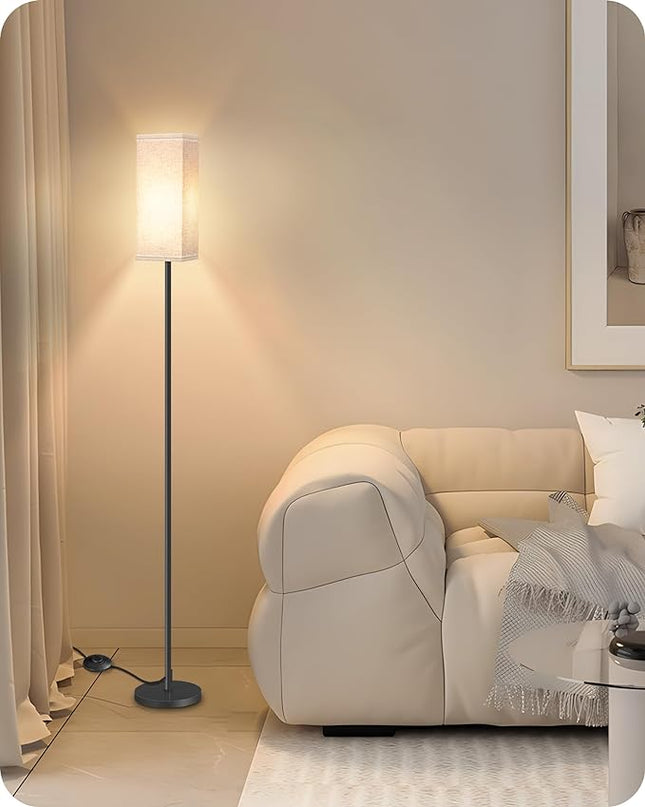 Floor Lamp, Pole Lamp with Foot Switch, Modern Standing Lamp Lampshade, Minimalist Freestanding Lamp (Bulb Not Included), for Living Room, Bedroom Office FCC Listed, Black and Beige E07LD05 - LeafyLoom