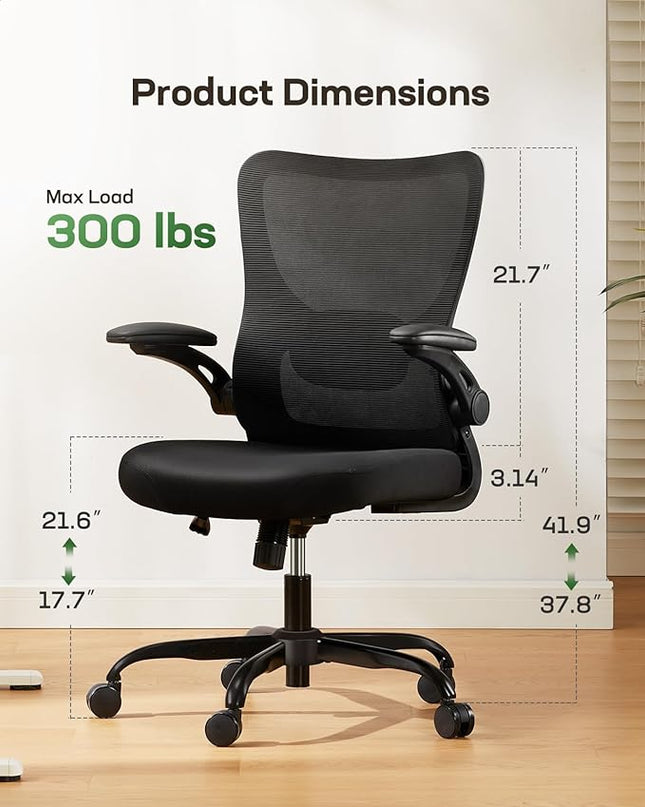 Marsail Office Chair Ergonomic Desk Chair with 3 Ways PU Armrests and Adjustable Lumbar Support Breathable Mesh Computer Chair Executive Rolling Swivel Comfy Task Chair for Home Office Gaming - LeafyLoom