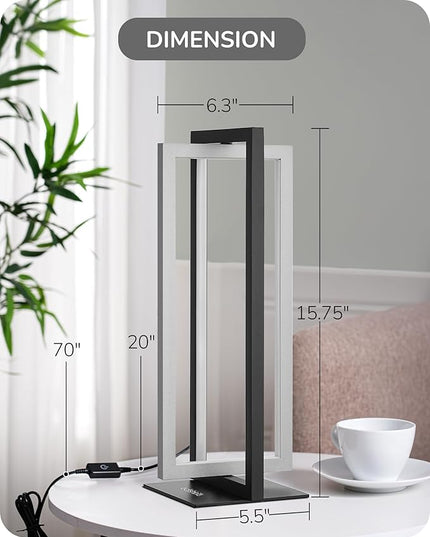 EDISHINE Modern LED Table Lamp, 750LM Stepless Dimmable Bedside Lamp, 3 Color Temperature, Touch Switch Control Nightstand Lamp for Living Room Bedroom, Dual-Frame Rectangle, Angle Adjustable - LeafyLoom