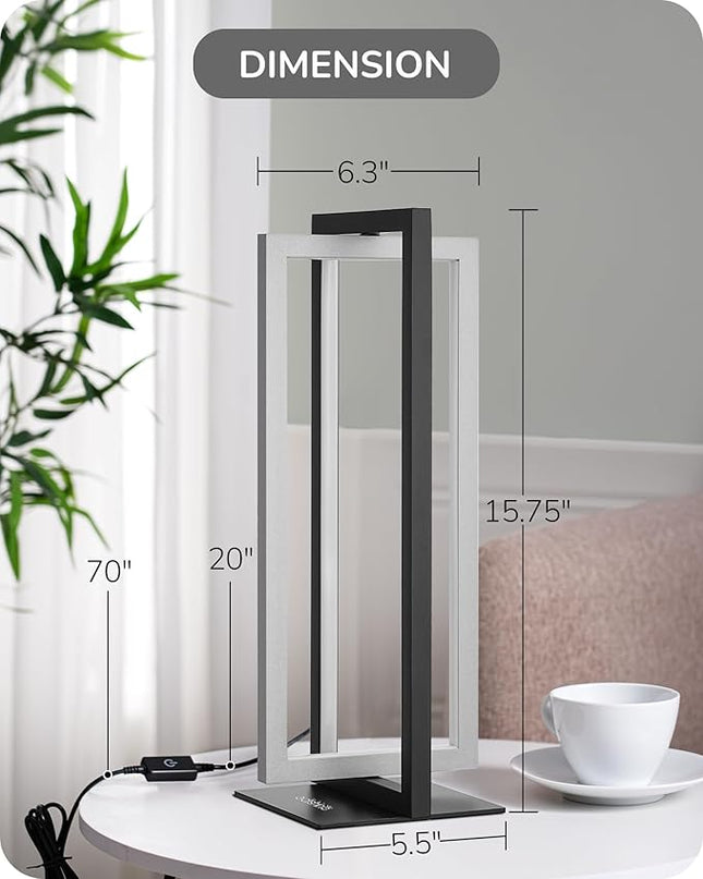 EDISHINE Modern LED Table Lamp, 750LM Stepless Dimmable Bedside Lamp, 3 Color Temperature, Touch Switch Control Nightstand Lamp for Living Room Bedroom, Dual-Frame Rectangle, Angle Adjustable - LeafyLoom