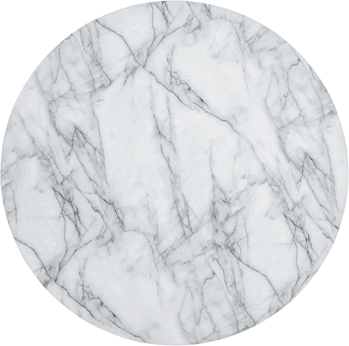47.2" Round Marble Dining Table Set with Wood Pedestal Base and 4 Upholstered Chairs for Kitchen Living Room, Classic Farmhouse Style, White+Walnut, 47.2" L x 47.2" W x 30" H - LeafyLoom