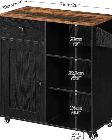 HOOBRO Kitchen Island, Storage Cabinet with Drawer, Kitchen Cart with Spice and Towel Rack, Saving Space, Easy Assembly, for Living Room, Rustic Brown and Black FB12ZD01 - LeafyLoom