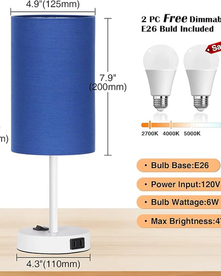 ZJOJO Small Lamp Set of 2 Table Lamps with 2 AC Outlet, 3-Way Dimmable Nightstand Lamps for Bedroom Living Room Nursery, Bedside lamps set of 2 5000K Daylight Bulbs Included - LeafyLoom