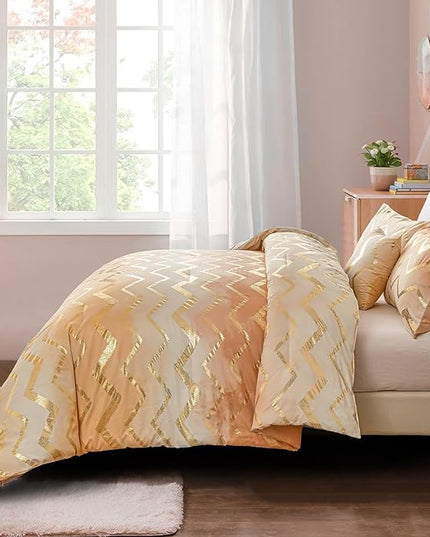 Ombre Beige Comforter Set Twin Size Girls Bedding Soft Microfiber Comforter for Kids Teen Women,3 Pieces (1 Comforter,1 Pillowcase,1 Decorative Pillow Sham) - LeafyLoom