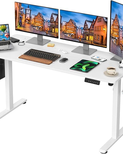 STARY Electric Memory Preset 55 x 24 Inches Adjustable Height Computer Workstation Sit Stand Home Office Desk with Splice Board, 5524, White Desktop/White Frame - LeafyLoom