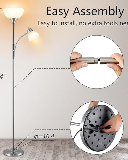 Floor Lamp, Dimmable Standing lamp, 3 Levels Dimmable Brightness, Included 9W and 5W LED Bulbs, Industrial Floor Lamp for Living Room, Bedroom, Office, Reading - LeafyLoom