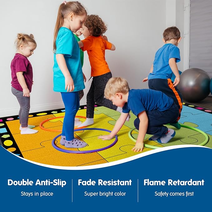 Booooom Jackson Classroom Rug Elementary Classroom Carpet 6'5"x8'5"Preschool Rugs Colorful Puzzle Seating Rug with Non-Slip Backing School Classroom Kid Rug (PzPK-2620)(PzOG-2620) - LeafyLoom
