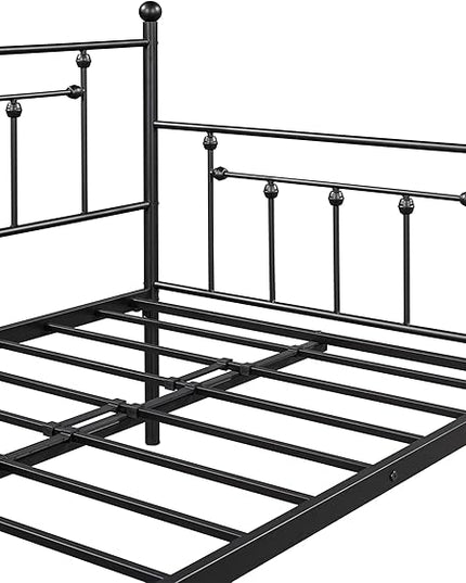 Twin Size Metal-Daybed with Trundle,Heavy-Duty Sturdy Metal,Noise Reduced,Trundle-Bed for Flexible Space,Vintage Style,No Box Spring Needed,Bedroom Living Room Furniture,Black - LeafyLoom