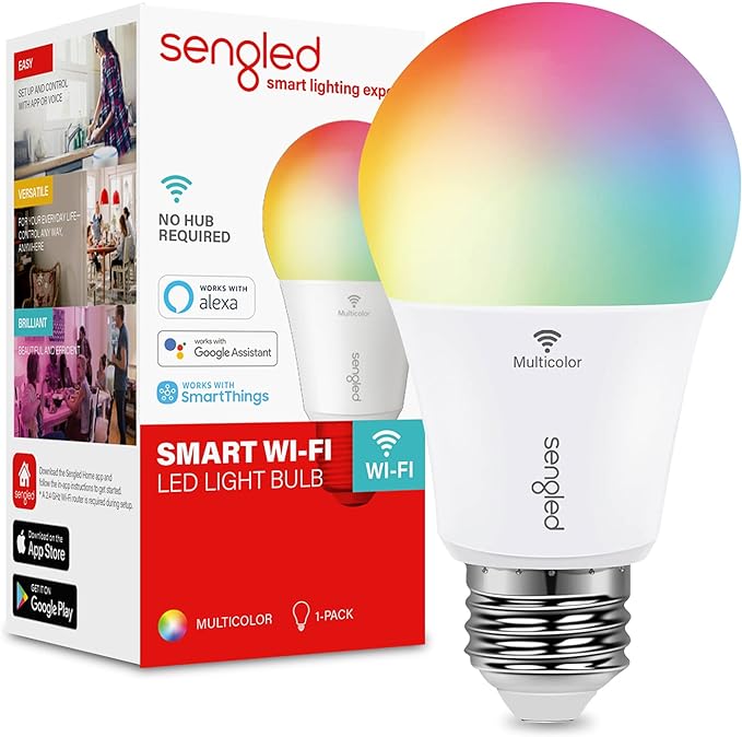 Sengled Smart Light Bulb, Color Changing Light Bulb, WiFi Light Bulbs No Hub Required, Smart Bulbs that Work with Alexa & Google Home, Smart LED A19 RGB Light Bulbs, 1 Pack Sengled