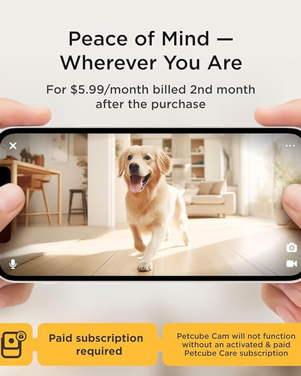 Petcube Cam and Care Coverage Subscription | Indoor Wi-Fi Pet and Security Camera with Phone App, Cats and Dogs Monitor with 2-Way Audio and Video, Night Vision Petcube