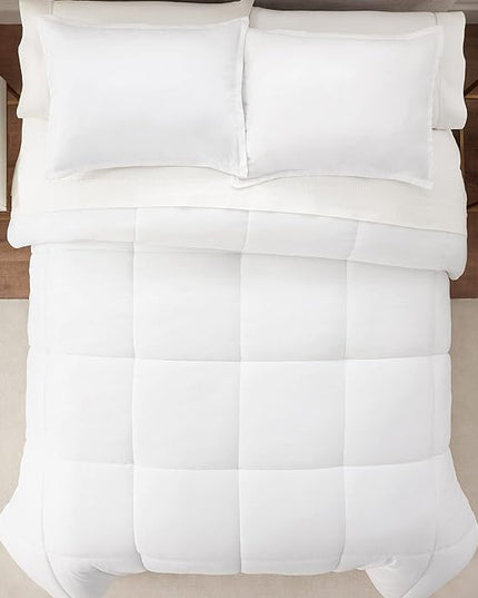 SERTA Simply Clean Ultra Soft Hypoallergenic Solid 3 Piece Comforter Set, Full/Queen, White - LeafyLoom