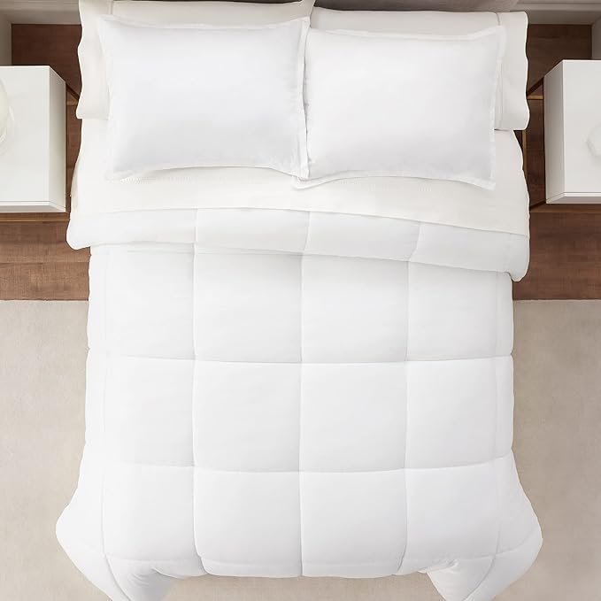 SERTA Simply Clean Ultra Soft Hypoallergenic Solid 3 Piece Comforter Set, Full/Queen, White - LeafyLoom