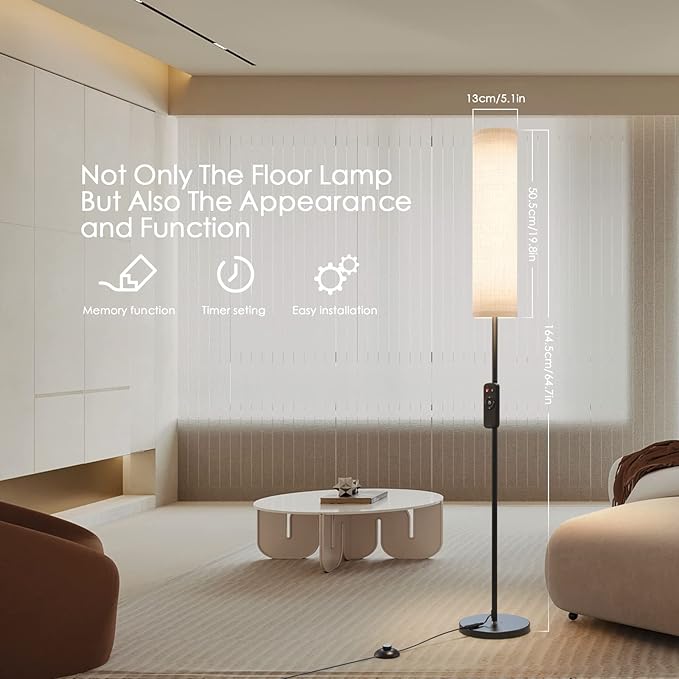 Floor Lamp,4 Color Temperature Modern LED Standing Lamp,Stepless Dimmer Remote Control Floor Lamps for Living Room/Bedroom/Office,3000k-7000k Elegant Tall Lamps with Linen Lamp Shade,Timmer - LeafyLoom
