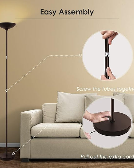 BoostArea Floor Lamp, Standing Lamp, 20W 2000LM LED Torchiere Floor Lamp, Stepless Dimmable, Touch Control, 3000K Daylight, 50000hrs Lifespan, Floor Lamps for Living Room, Standing Lamps for Bedroom - LeafyLoom