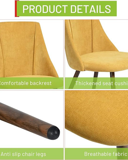 FurnitureR Dining Chairs Set of 2 Modern Fabric Upholstered Side Chairs Accent Chair Lving Room Chair with Soft Seat/Metal Legs for Home Kitchen Restaurant, Yellow - LeafyLoom