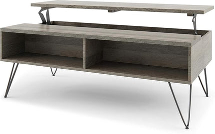 SIMPLIHOME Hunter SOLID MANGO WOOD and Metal 48 Inch Wide Rectangle Industrial Lift Top Coffee Table in Grey, For the Living Room and Family Room - LeafyLoom