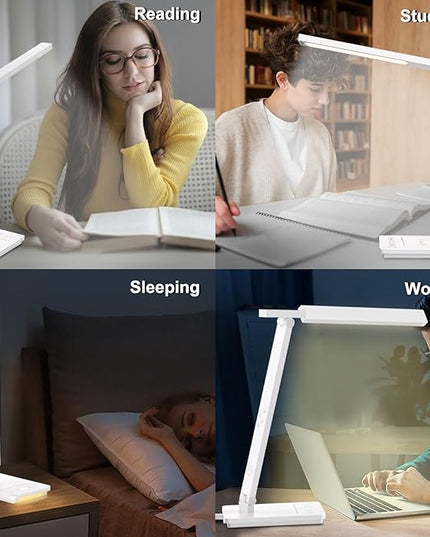10 in 1 Smart Led Desk Lamp, Desk Table Lamp for Home Office, Eye-Caring Office Lamp with Night Lights, Lamp for Desk with 10W Wireless Charger, Dimmable Touch Lamp for Bedroom Reading Study Work - LeafyLoom